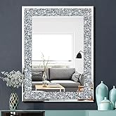 QMDECOR Crystal Crush Diamond Rectangle Silver Mirror for Wall Decoration 24x32inch Wall Hang Frameless Mirror Acrylic Diamond Decor.