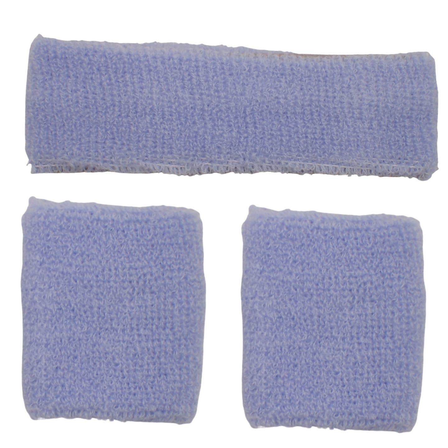 Topkids Accessories 3pcs Unisex Headbands & Wrist Sweatbands for Exercise Set, Colourful Headbands & Sweatbands for Adults & Kids Sports Bands, Fitness Accessories (Baby Blue)