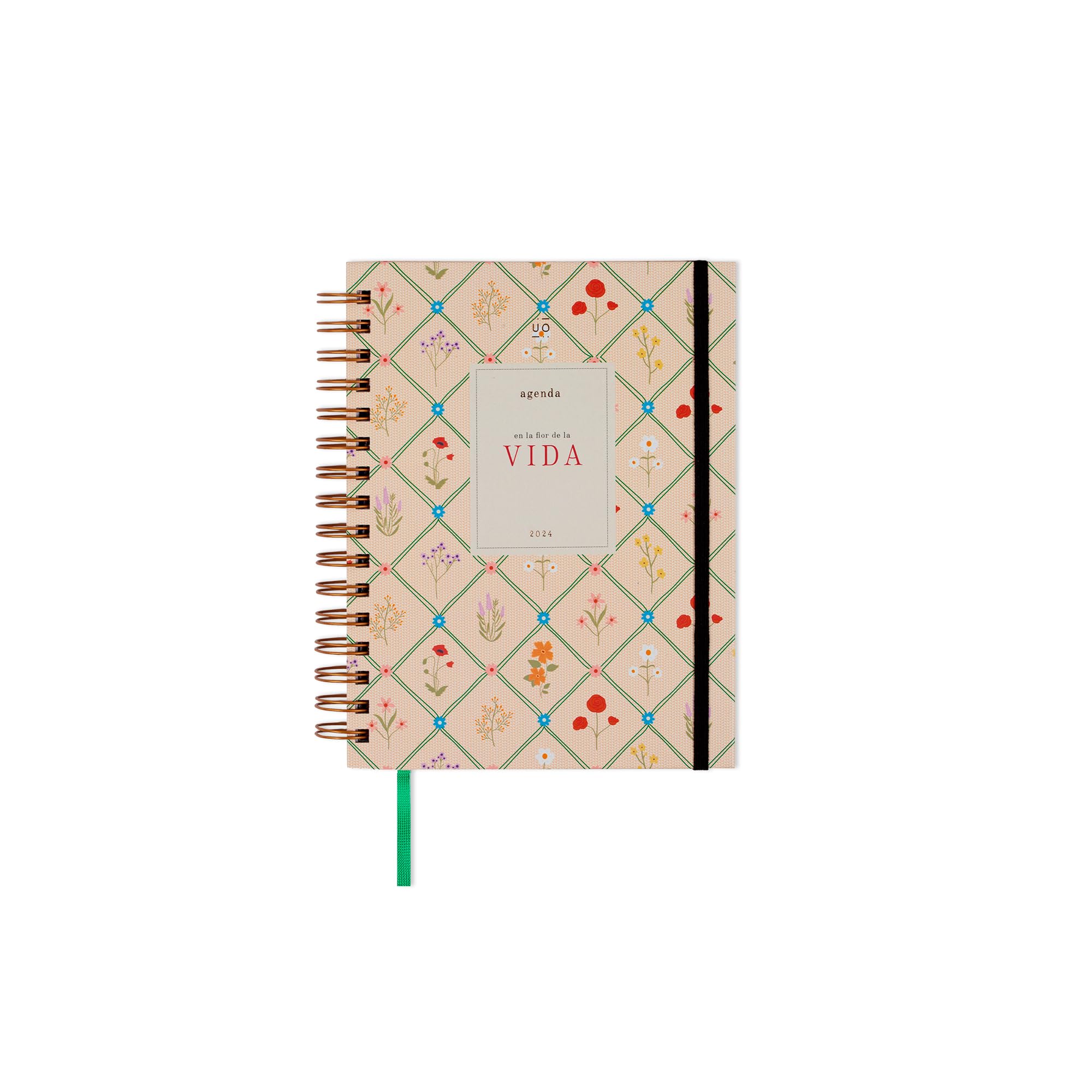 UO Annual Diary In the Flower of Life Week to View: Starts in January 2024 and ends in December 2024, Hardcover, Includes 127 Stickers, Elastic Band and Record Tape, Flowers