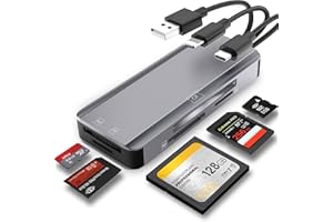 JOOPSHEE 5-in-1 Multi Memory Card Reader,Aluminum SD/TF/CF/MS/M2/Micro SD Card Reader Adapter for i-Phone/i-Pad USB C and USB A Devices,No Application Required Plug and Play
