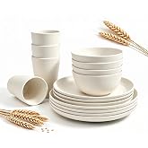 16PCS Dinnerware Plates and Bowls Set for 4,Dish Set(Off White) | Wheat Straw Material,Unbreakable,Reusable,Dishwasher Microwave Safe,New Home Dorm Gift ,Apartment Essential,Outdoor Kitchen