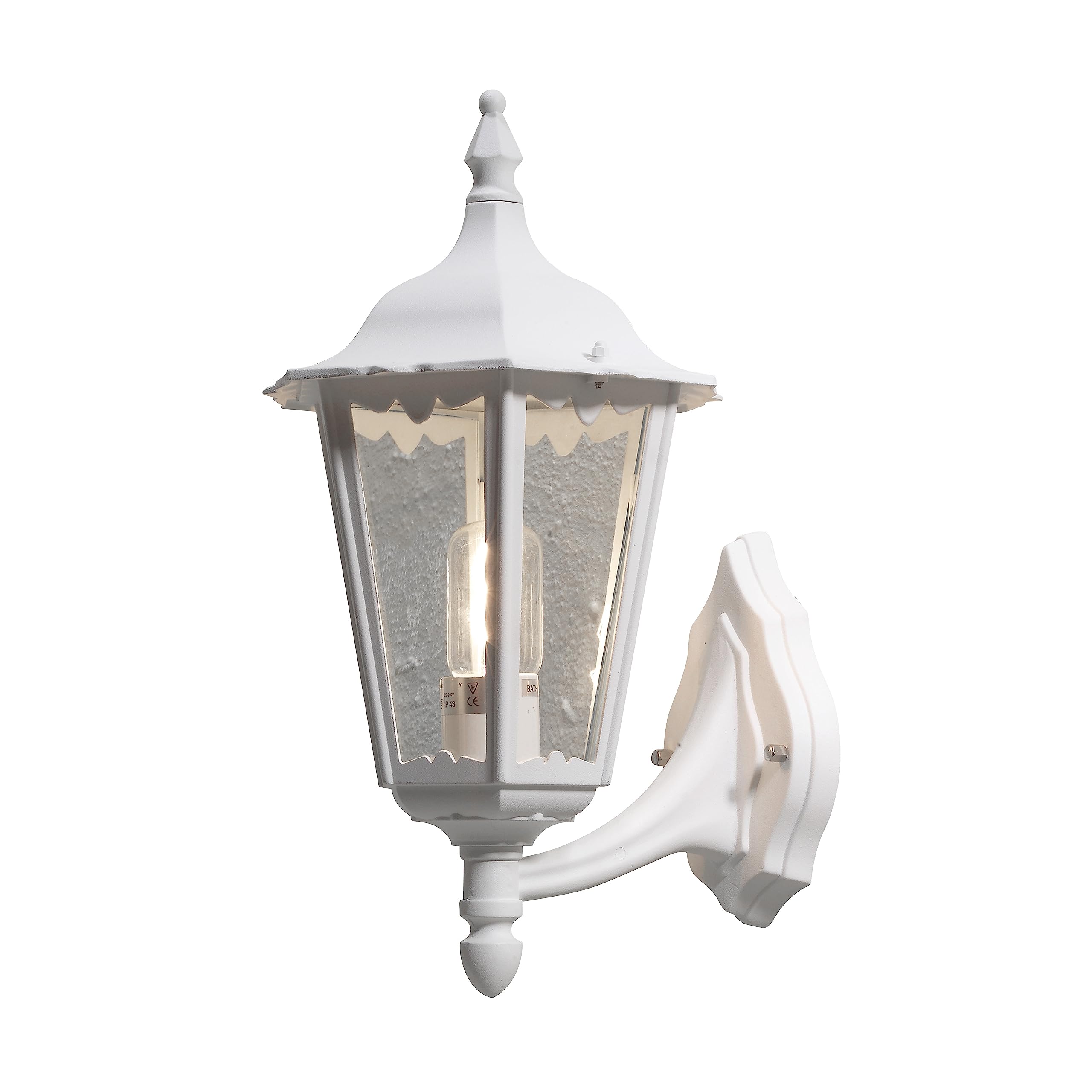 Konstsmide Outdoor Wall Light Mains Powered/Firenze Large Up Traditional Lantern/1 x 100 W E27 Max Lamp/Clear Glass Panels/Aluminium/IP43/Outside Light Matt White
