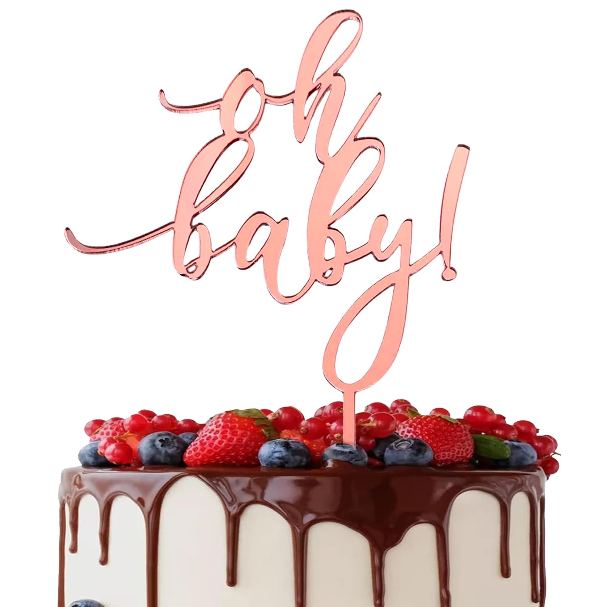 Photo 1 of Rose Gold 'Oh Baby' Cake Topper - Acrylic Mirror Decor for Baby Showers & Gender Reveals