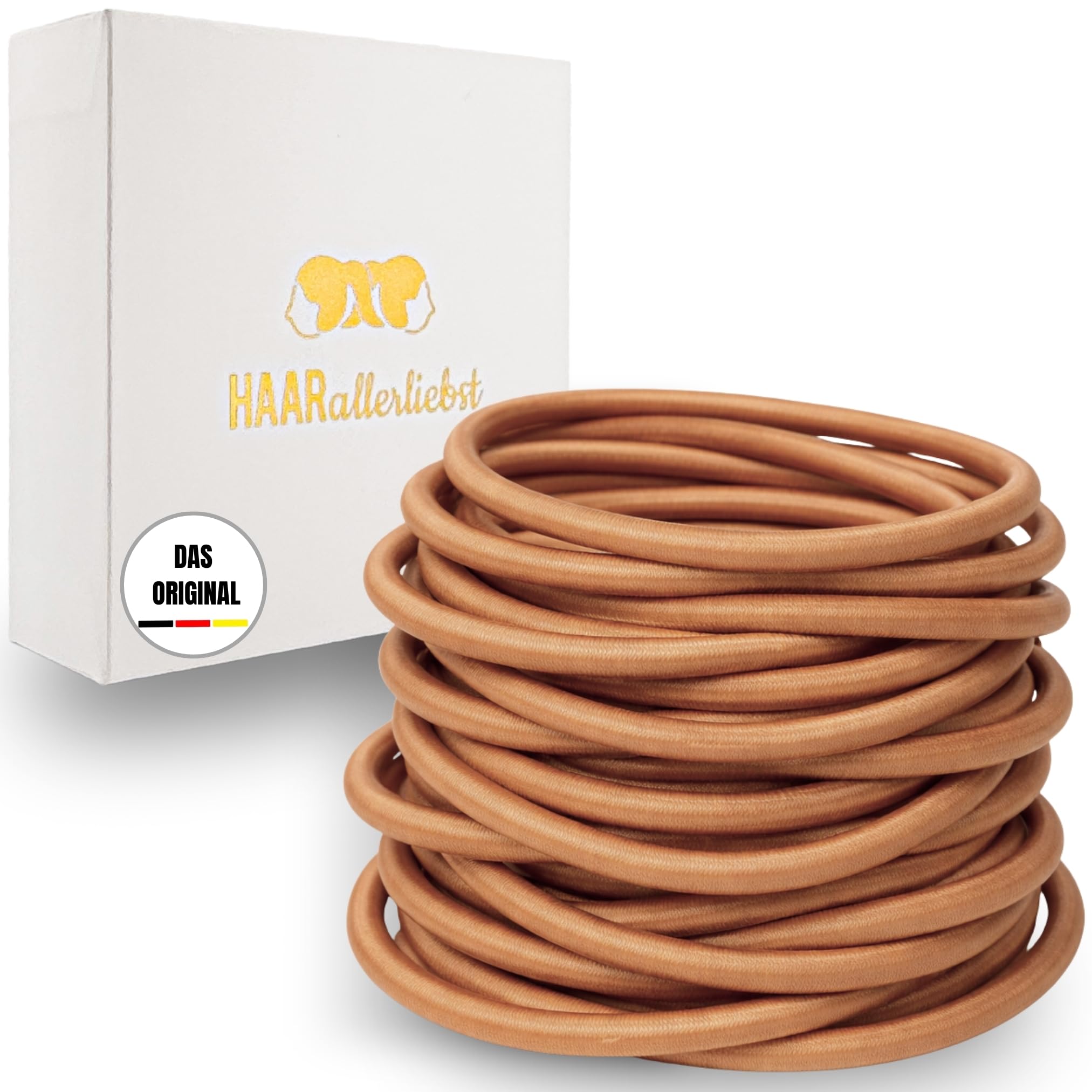 HAARallerliebst® Pack of 20 Thick Beige Hair Bobbles Colour Golden Blonde, Metal-Free Braid Elastics, Blonde for Women, Girls & Men, Including Box for Storage for Hair Accessories, Hair Scrunchies &