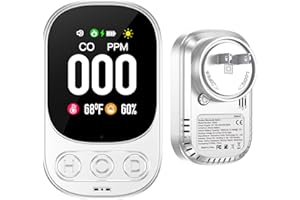 HAKINAKU 3-in-1 Plug in Carbon Monoxide Detectors Buil-it 1000 mAh Backup Battery Plug&Play with 2.1'' HD Screen [CO Temp Humidity] 85dB Alarm for Home Hotel Travel RV, HD08-B (White, 1-Pack)