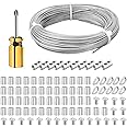 Fshihine 1/16 Wire Rope,165ft Vinyl Coated Stainless Steel Wire Cable 1/16, 7x7 Strands Aircraft Cable with Crimping Loops,M2 Wire Rope Clip,Thimbles,for Lights Hanging,Climbing Plants Supports