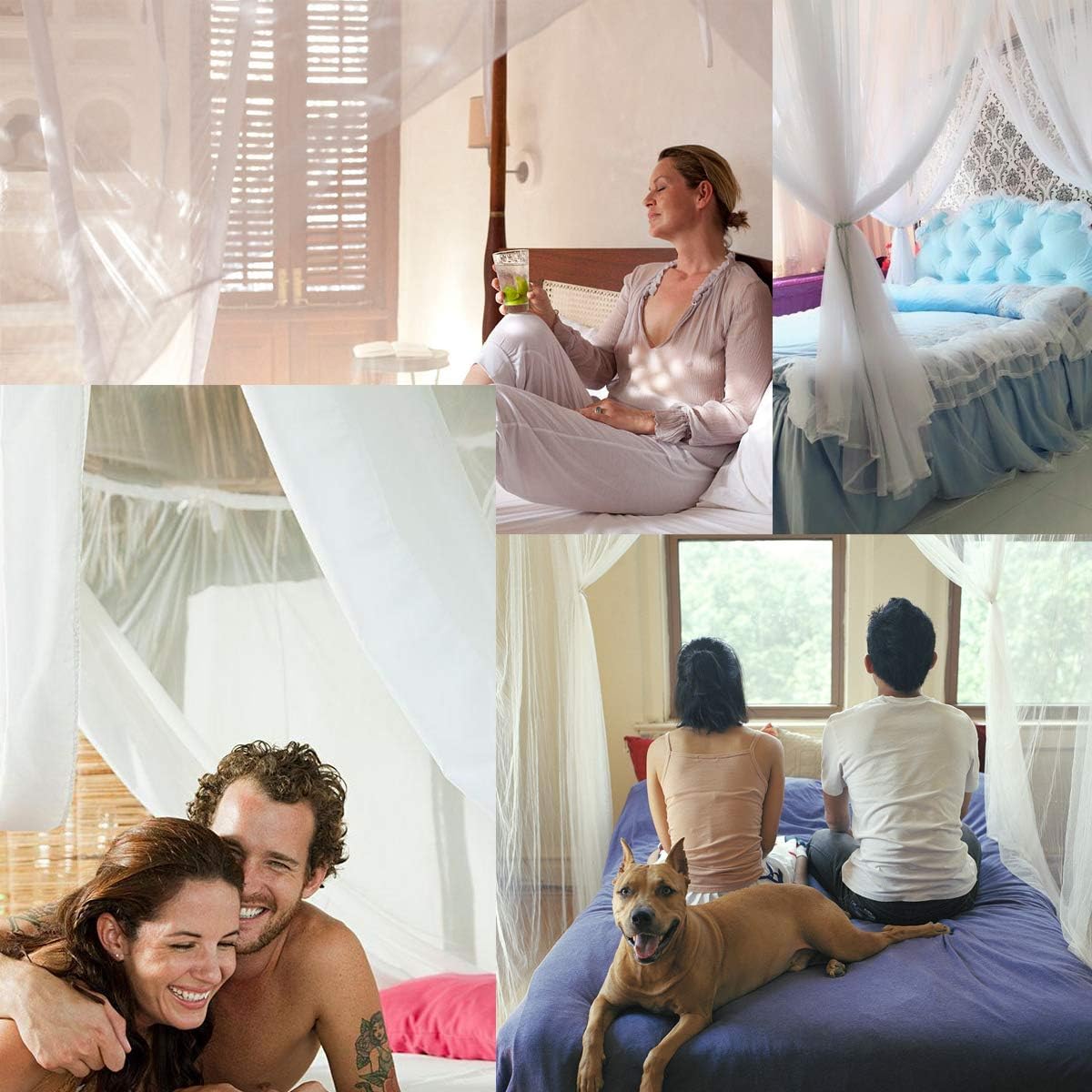 Mosquito NET for Bed Canopy, Four Corner Post Curtains Bed Canopy Elegant Mosquito Net Set, Stick Hook &Profession Rope for net, Screen Netting Canopy Curtains, Full/Queen/King/White: Home & Kitchen