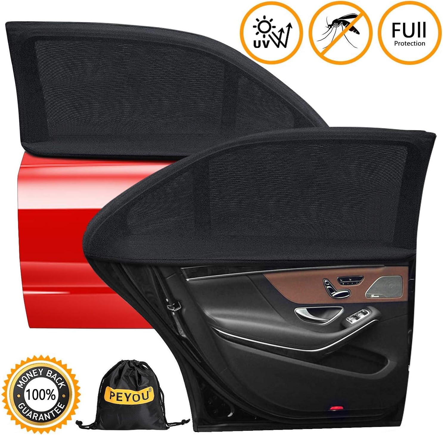 Amazon 車用網戸 ウインドーネット 虫除け 車用サンシェード カーシェード 風が通る Peyou 車用日よけ シェード 高性能防虫加工タイプ サイドドア用 アウトドア 車中泊快適化 ２枚セット Lサイズ サンシェード 車 バイク