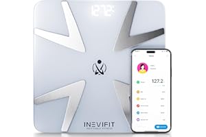 INEVIFIT Smart Body Fat Scale, Highly Accurate Bluetooth Digital Bathroom Body Composition Analyzer, Measures Weight, Body Fat, Water, Muscle, BMI, Visceral Fat & Bone Mass for Unlimited Users