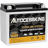 Autocessking YTX20L-BS 12V 18AH Motorcycle Battery, Rechargeable Sealed AGM Battery Maintenance Free Powersport Replacement Battery for ATV and Scooter