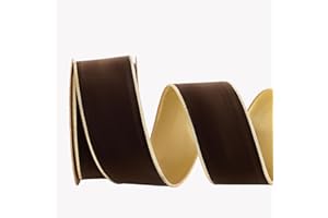 CSZD RIBBON Brown Velvet Christmas Ornaments Wired Ribbon 2.5 inch Wide*10Yards Brown and Gold Double Sided Velvet Ribbon for Tree Wreaths Gift Wrapping Bows Gralands Home Decor Crafts (brw2.5)