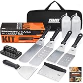 OUII Flat Top Griddle Accessories for Blackstone and Camp Chef Griddle - 9 Pieces Set with Griddle Cleaning Kit and Carry Bag! Metal Spatula, Scraper for Hibachi and Teppanyaki Grill