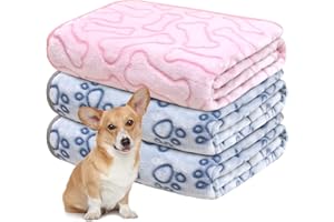 GORGELLY 1 Pack 3 Dog Blankets for Small Dogs, Soft Fleece Dog Blanket Fluffy Pet Blanket Warm Sleep Mat Cute Paw Print Puppy Cat Blanket, Flannel Throw for Washable Dog Bed, Blanket for Dogs, 30"X20"