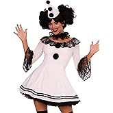 Leg Avenue Women's 3 PC Pierrot Sexy Clown Costume Women with Clown Dress, Ruffle Collar, Matching Hat
