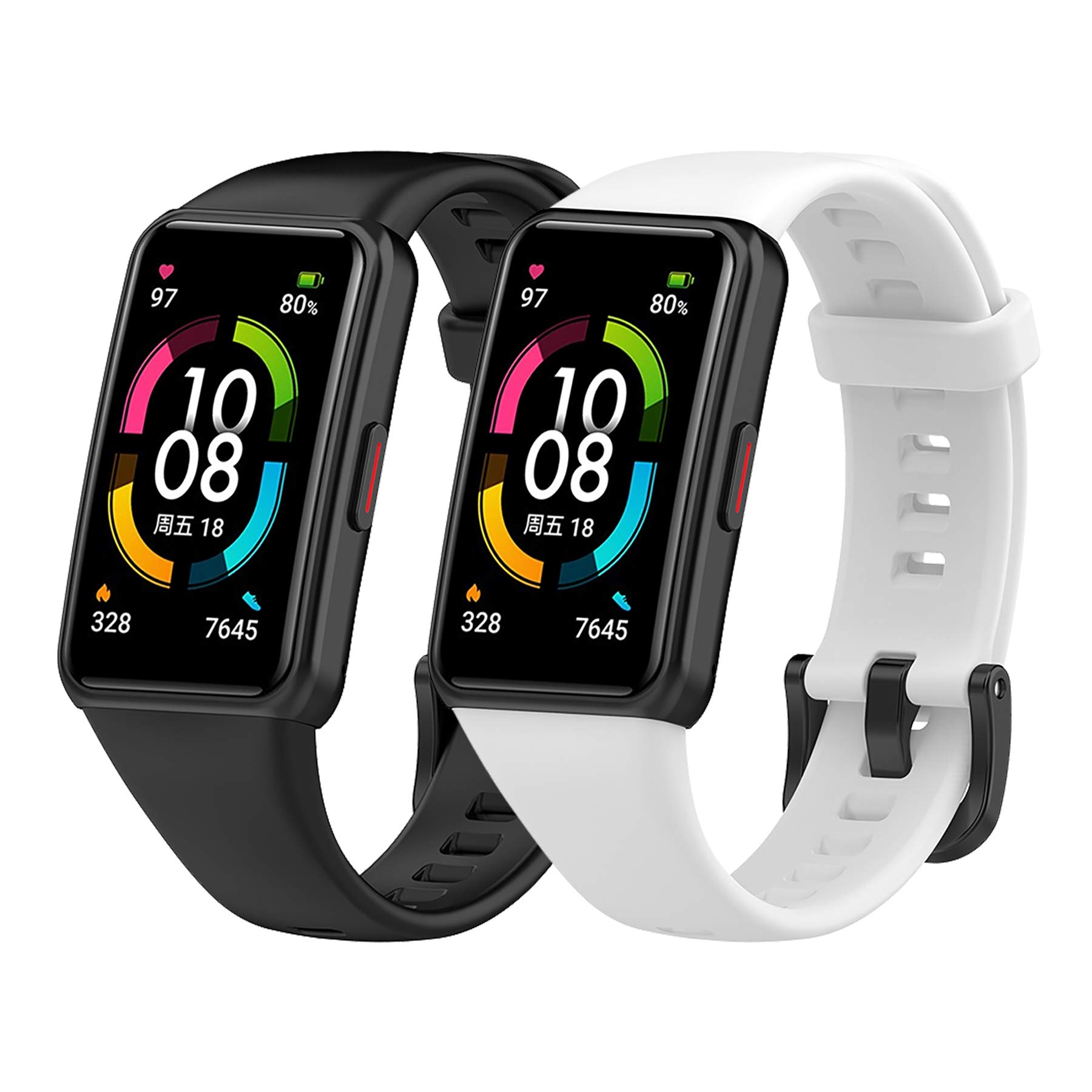 SenMore 2 Pieces Straps for Honor Band 6, Colorful Bracelet Soft Silicone Wristband Waterproof Replacement, Wristband Strap for Honor Band 6