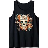 Day Of Dead Sugar Skull Floral Skeleton Head Bone Skull Tank Top