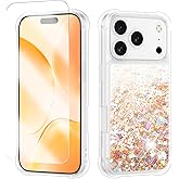 ANSHOW Case Compatible with iPhone 17 Pro, Shockproof Clear TPU Phone Glitter Case with 1 Screen Protector, Bling Glitters Case for Women, Gold
