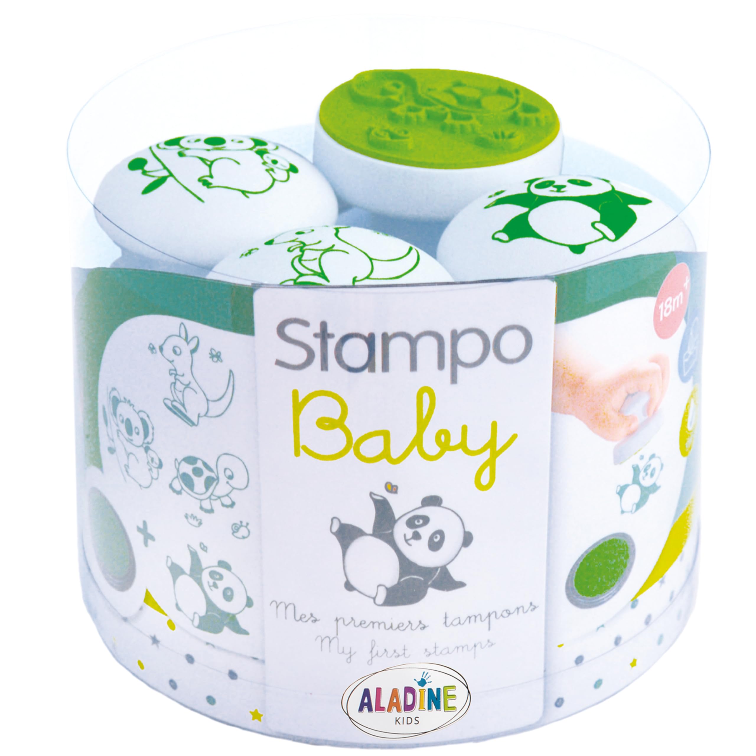 Aladine - Stampo Baby Animals - Kids Tampons Kit - Baby Manual Activities - Washable Ink - Creative Toys and Games for Children - Box of 4 Tampons + Large Green Included Auction House - From 18 months