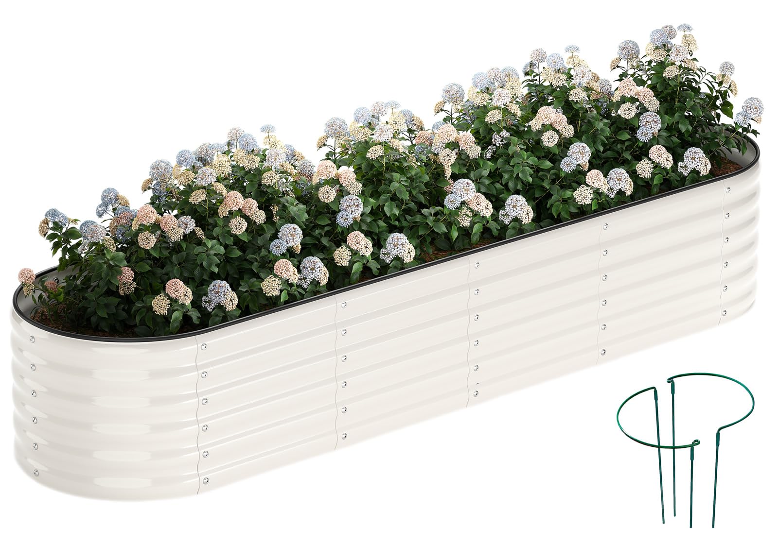 ZFHgarden Galvanized Metal Planter Round Raised Garden Bed Kit for Gardening Outdoor Garden Box Raised Flower Bed 1PC White 8X2X1FT Image