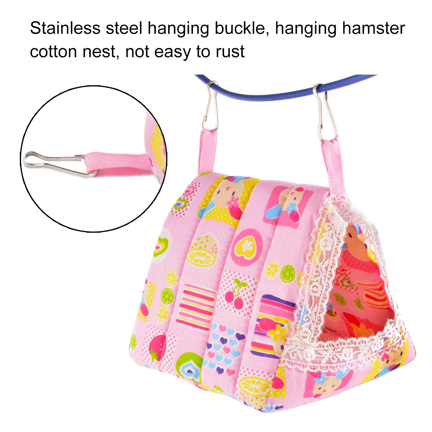Hamster Bed Small Animal Cage Supplies Hammock House Hideout Pet Tent (Pink, Triangle Tent)