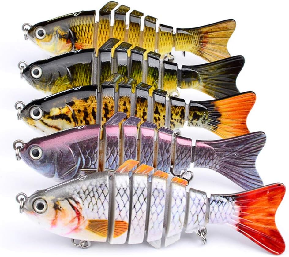Karin Beckett 5pcs Fishing Bass Lure 7 Segment Multi Jointed Artificial Bait Lifelike Trout Swimbait Treble Crankbait Hooks Hard Fish 10cm/3.93inch