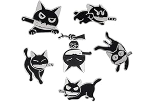 Gillna Cute Black Cat with Knife Enamel Pins-Cartoon Enamel Lapel Pin Set Funny Animal Brooches Badge Pins for Backpack Accessories Crafts
