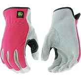 John Deere JD00016-WML Split Cowhide Leather Gloves - [1 Pair] Women&rsquo;s Work Gloves, Pink Black