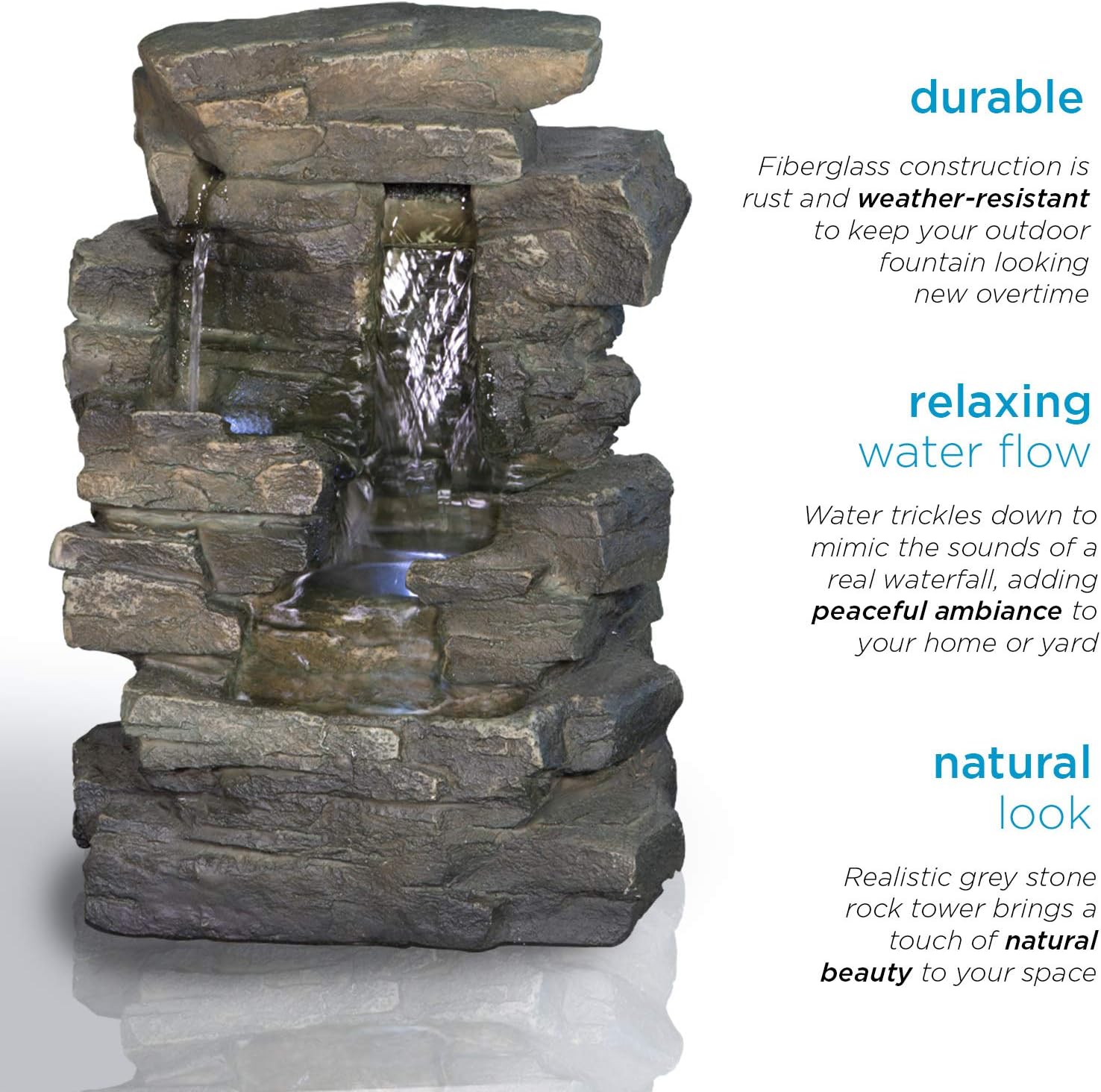 Alpine Corporation WIN220 Waterfall Tabletop Fountain w/White LED Light, 13 Inch Tall, Gray : Tabletop Garden Fountains : Garden & Outdoor
