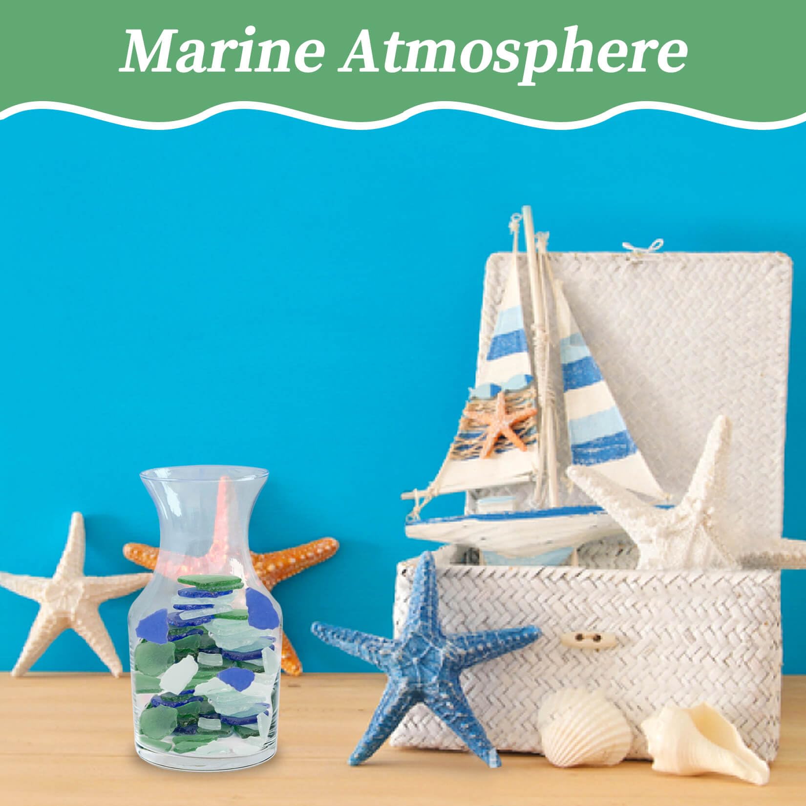 Sukh 15 OZ Frosted Sea Glass - Sea Glass Vase Fillers for Crafts Beach Glass Large Beach Pieces vase fillers for Home Decor Aquarium DIY Crafts Blue & Clear & Green Mix