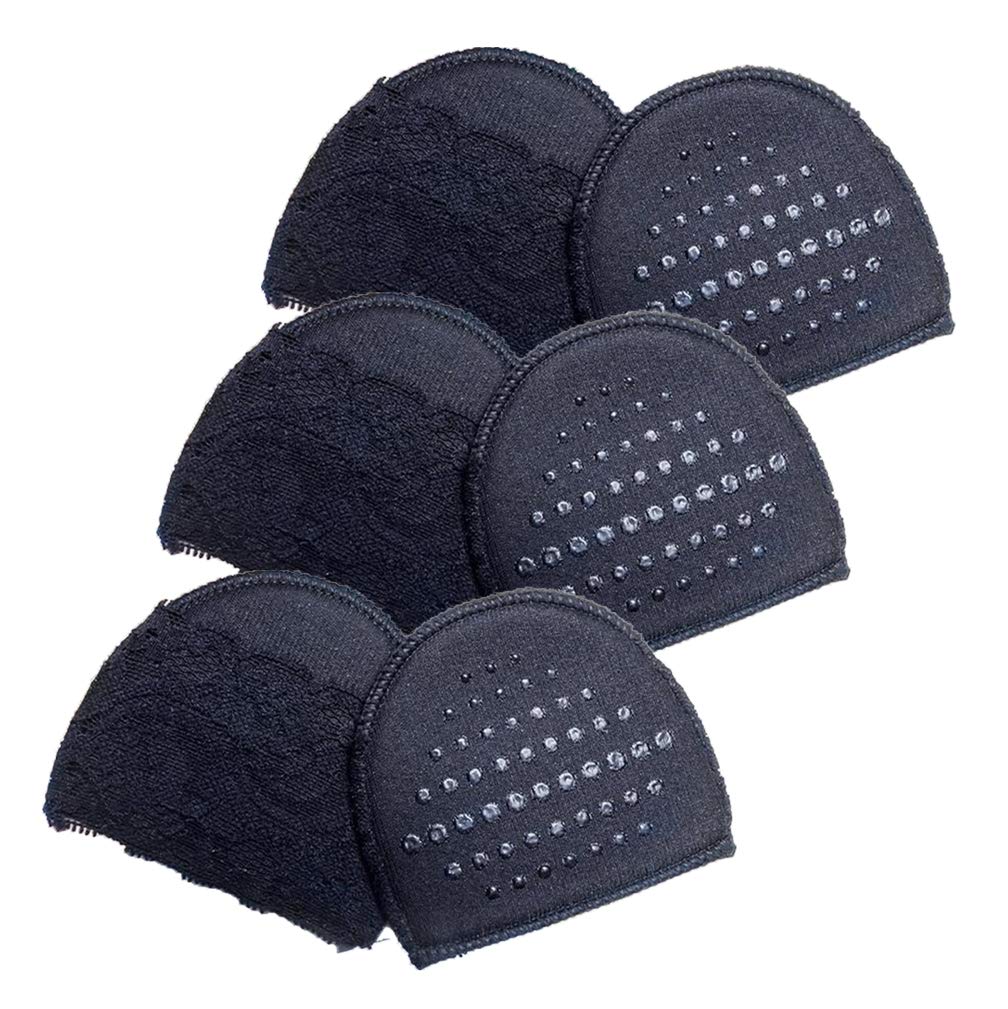 3 Pairs Invisible Lace Forefoot Pad, Women Anti-Slip Breathable Sweat-Absorbent Peep Toe Half Sock Cushion, Soft Sponge Massage Liner Relief Foot Pain High Heel Shoe No Show Heelless Toe Sock (Black)