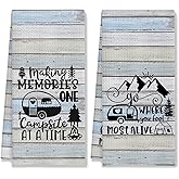 HUGANE Retro Camping Kitchen Towels, Gifts for Camping Lovers Decorative Hand Towels for Bathroom, Camper Gifts for Women Men Dish Tea Towels for Kitchen Decor, 16x24 Inch Set of 2