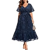 Pinup Fashion Plus Size Dresses for Wedding Guest - 2025 Cocktail Semi Formal Summer Wrap V Neck Maxi Dress