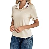 KreqiuCre Women's Collared Polo Shirts Stripe Short Sleeve T-Shirts Summer Casual Top for Travel, Beach, Shopping, Daily