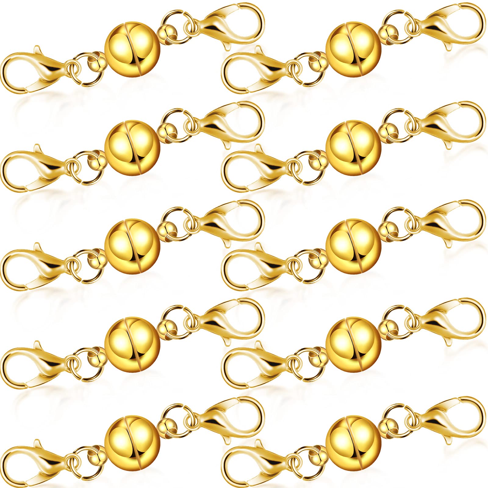 Photo 1 of 10 Pieces Locking Magnetic Jewelry Clasps Round Magnetic Lobster Clasps Locking Closures Bracelet Necklace Extender for Jewelry Bracelet Necklace Making, 0.3 Inch(Gold)