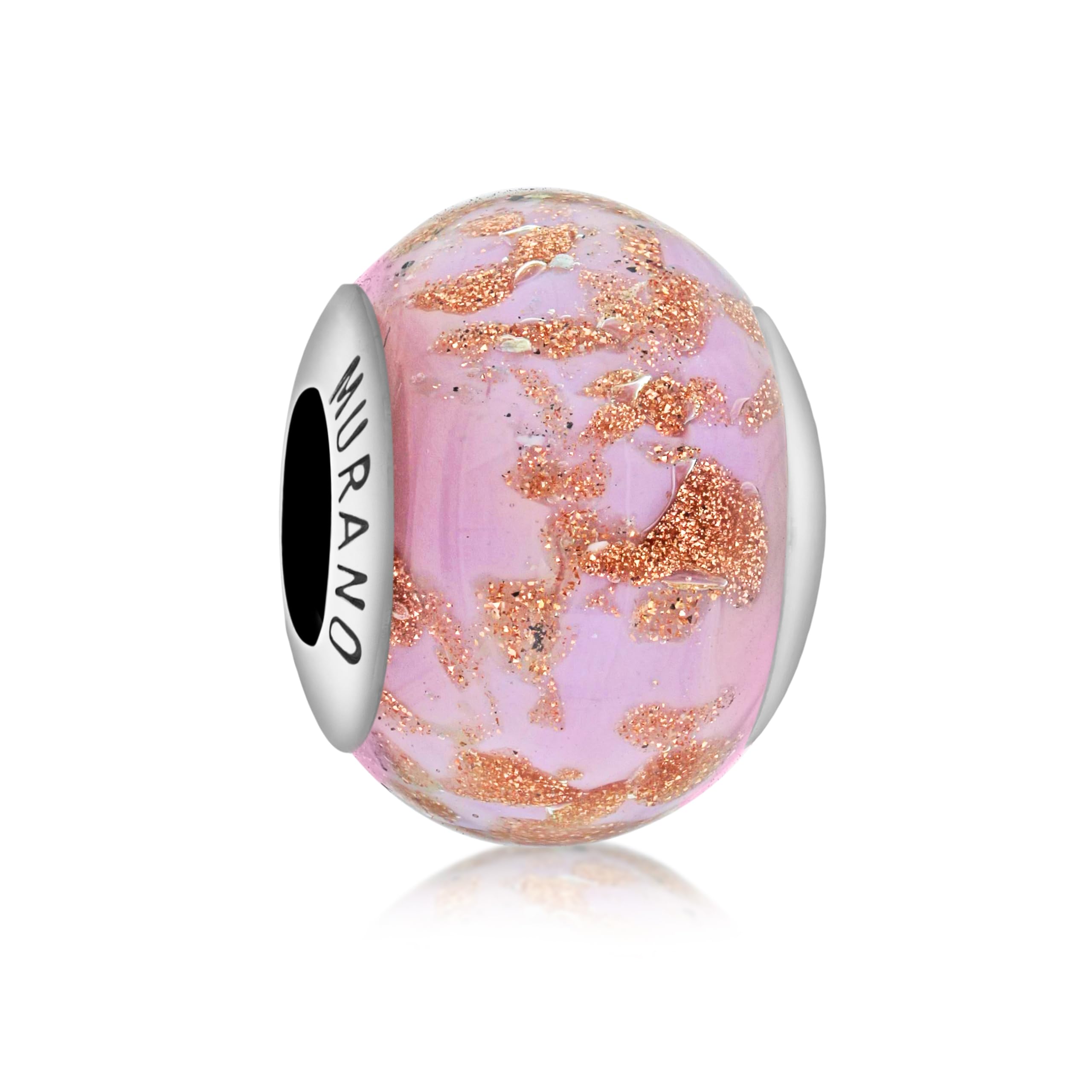Tuscany Silver Women's Sterling Silver Pink and Gold Murano Bead