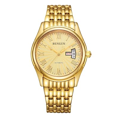 BINLUN 18K Gold Plated Automatic Wrist Watches for Men Luxury Mens Dress Watch