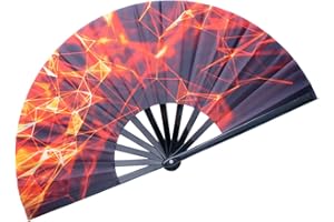 HONSHEN Folding Fan Chinese Hand Fans Rave Decorative Folding Fans Nylon-Cloth Fan Dance Fan for Women/Men (Glow Lines)