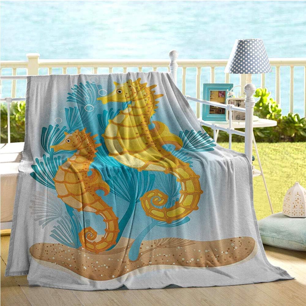 ZZPHH Underwater Travel Blanket,Two Seahorses On The Seabed with Coral Reefs Marine Life Aquatic