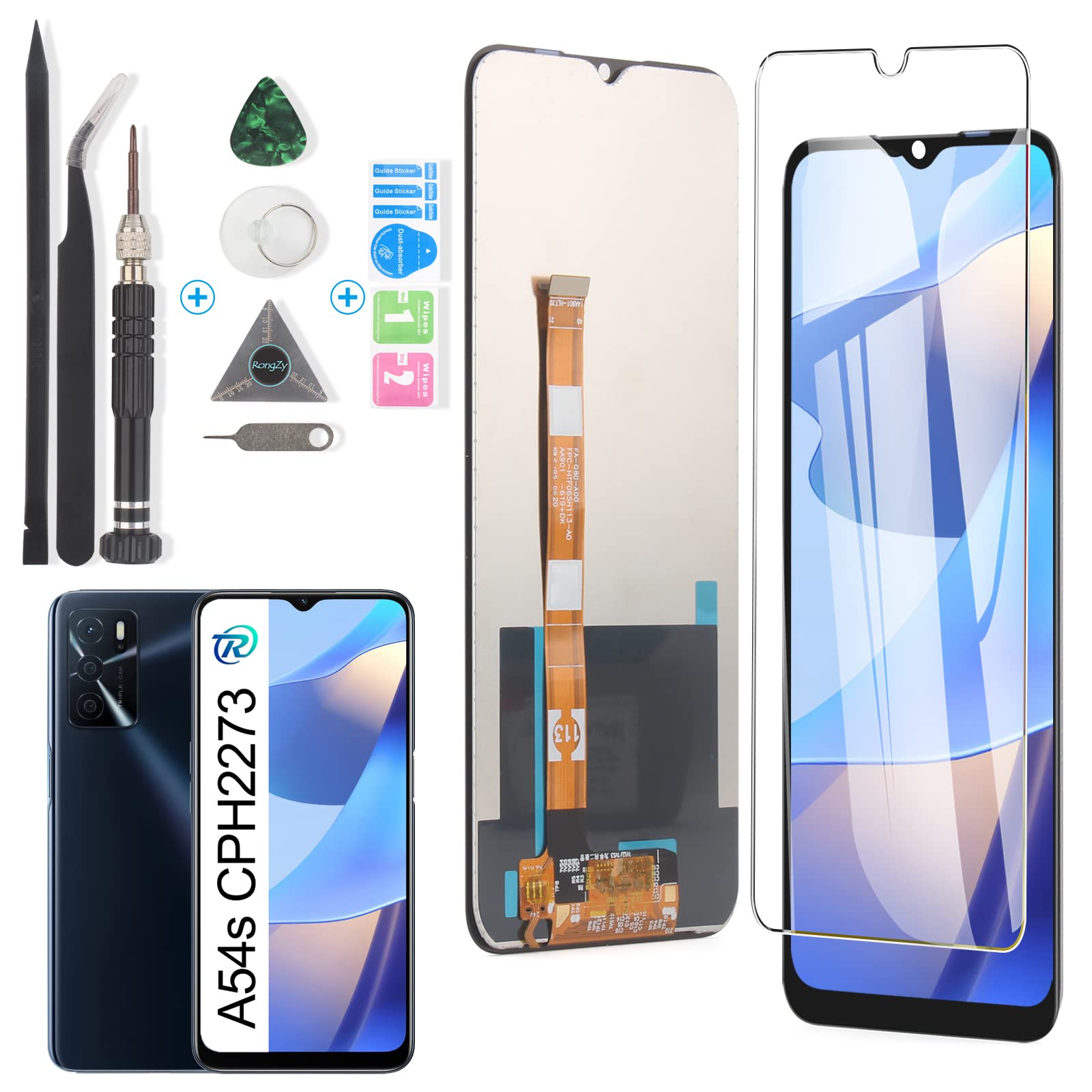 RongZy LCD for OPPO A54s Screen Replacement Touch Screen LCD Display Digitizer Assembly for OPPO A54s Replacement with Tools(Black)