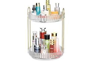 GTI 360°Rotating Makeup Organizer, 2 Tier Bathroom Counter Organizer,Large Capacity Perfume Cosmetics Skincare Vanity Organizers, Dresser Spinning Countertop Organizer and Storage for Women (Clear)