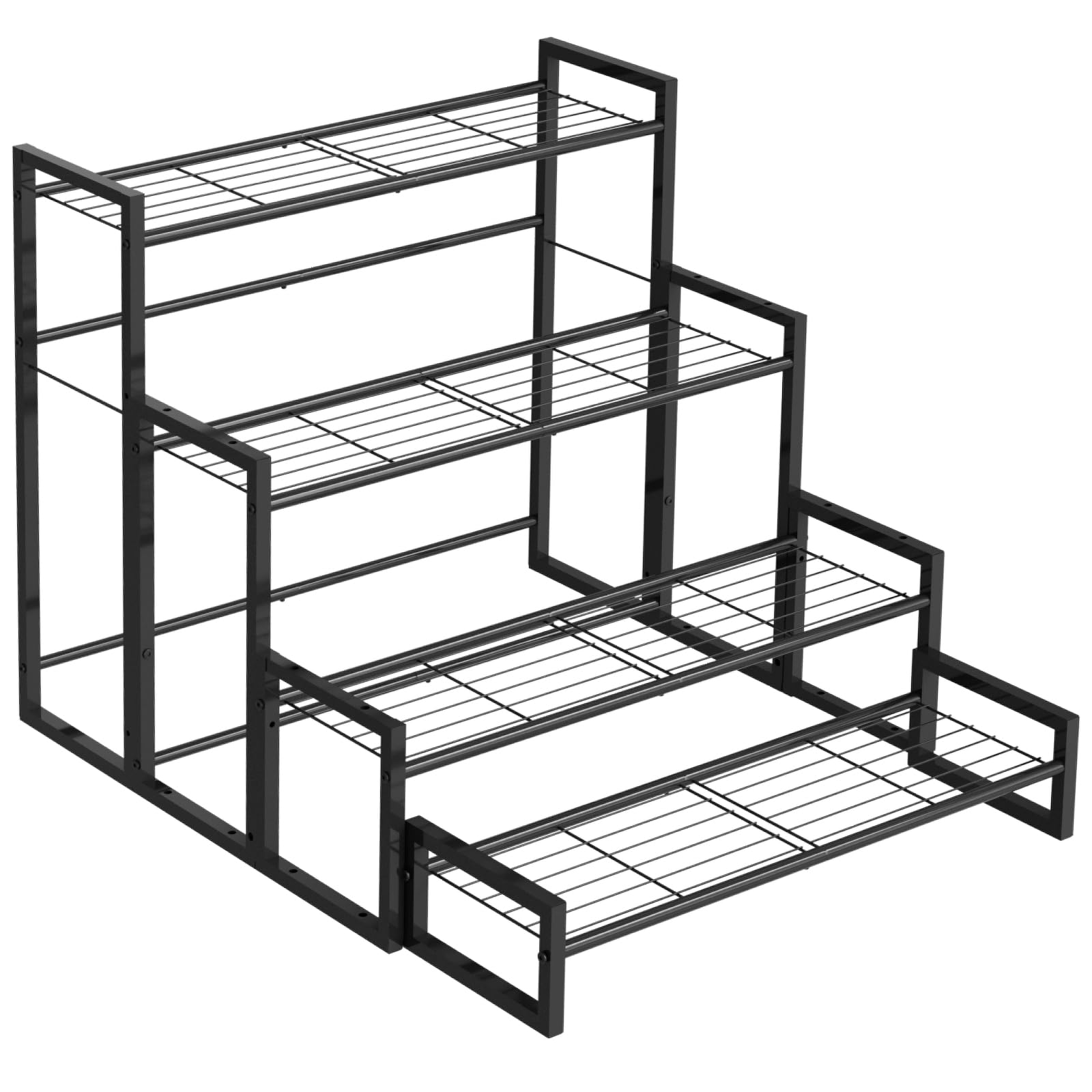 Photo 1 of VyGrow Plant Stand, 4 Tier Stackable Tiered Plant Stand, Scalable Heavy Duty Tall Plant Shelf for Indoor Outdoor, Garden, Display Shelves, Flower Pot Holder, Black