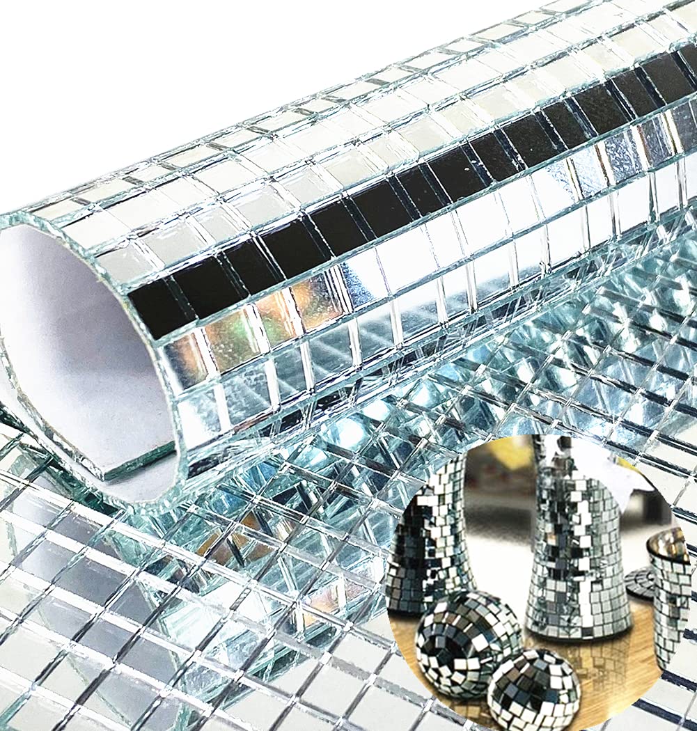 Meboem 2400pcs Self-Adhesive Craft Mirrors Mosaic Tiles Mini Silver Square Glass Sticker,5mm by 5mm