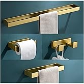 TNOMS 4-Piece Modern Gold Bathroom Hardware Accessories Set - Towel Bar & Holder, Stainless Steel, Wall Mounted, 23.6 Inch