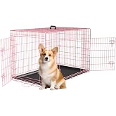 FDW 30 inch Dog Crate Dog Kennel Cage with Double Door Folding Metal Wire Dog Cage with Removable Tray&amp;Divider Panel,Pet Crate for Medium Dogs,Pink