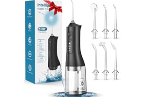 CEMOBENE Water Flosser, Rechargeable 300ML IPX7 Waterproof Cordless Portable Oral Irrigator with 4 Modes & 6 Replaceable Jet Tips-Professional Flossing Cleaner for Daily Home Use,Travel,Gums,Braces Care(Black)