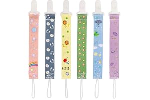 Socub Pacifier Clips, 6 Pack Neutral Fabric Paci Holder and Leash for Boys and Girls Fit for Most Pacifiers, Binkie, Baby Teether Toys