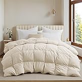 UNIKOME Goose Feather Down Fiber Comforter Queen Size, All Season Duvet Insert with Soft Downproof Cover, Cloud-Like Fluffiness Bed Comforters with Corner Tabs (Full/Queen, Cream, 88"X88")