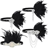 Patelai 4 Pcs Vintage 1920s Flapper Headband Rhinestone Flapper Headpiece Roaring 20s Accessories for Women Mardi Gras Outfit