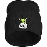 AIMASTZ Cute Frog Skeleton Embroidered Beanie Knit Hat for Men Women, Halloween Goth Graphic Winter Black Skull Cap