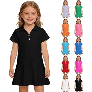 SIYBVTVI Uniform Dresses for Girls Kids Summer Short Sleeve Athletic Tennis Polo Dress A-Line Twirl Back to School Dress Firs